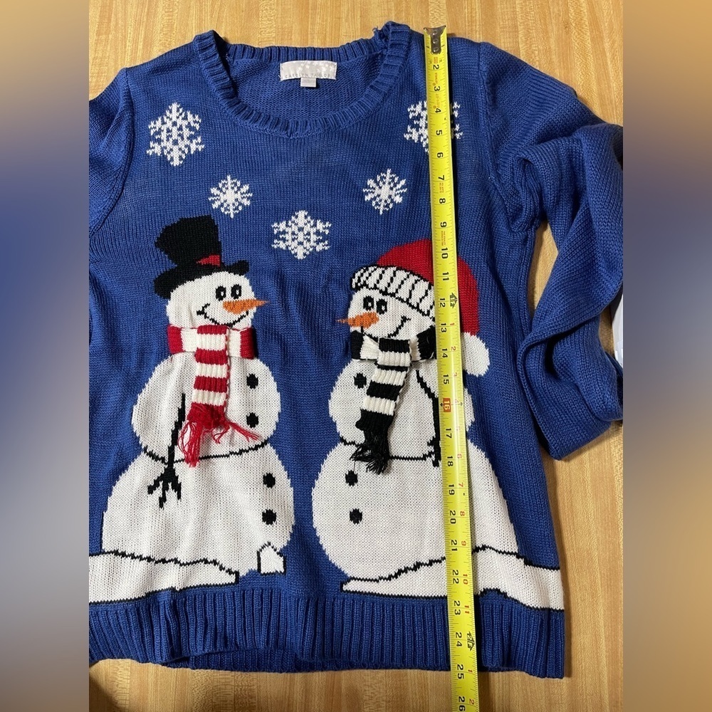 Carolyn Taylor blue snowman long sleeve knit Christmas sweater women’s size L - Picture 15 of 16